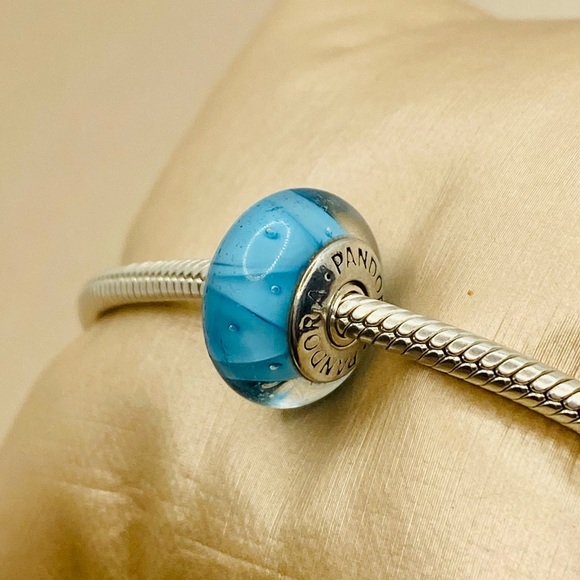 EUC Pandora 790923 Sterling Silver Blue Looking Glass Murano Charm - Picture 3 of 12